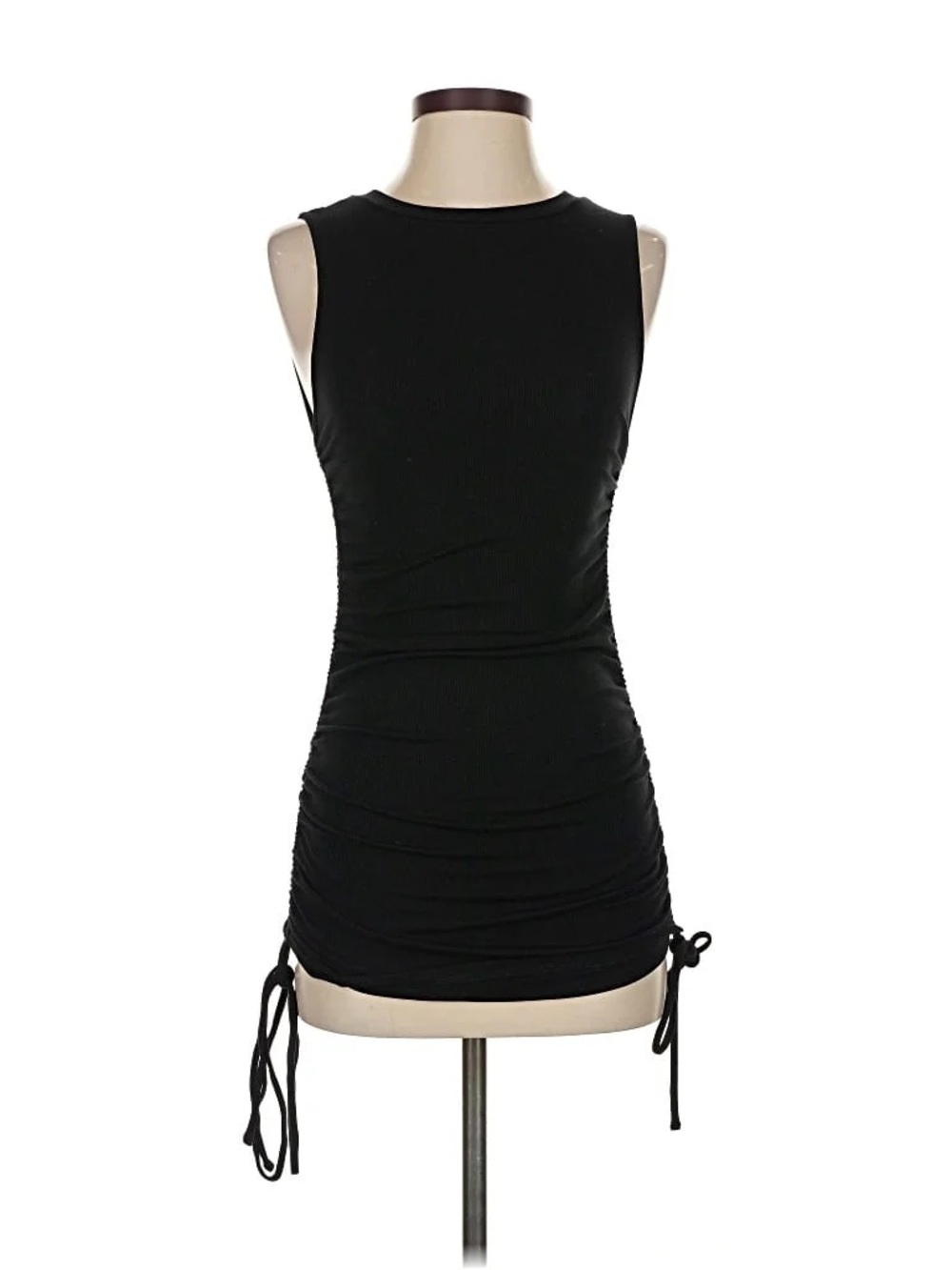 Sleeveless Black Ruched Side Tie Tank Dress